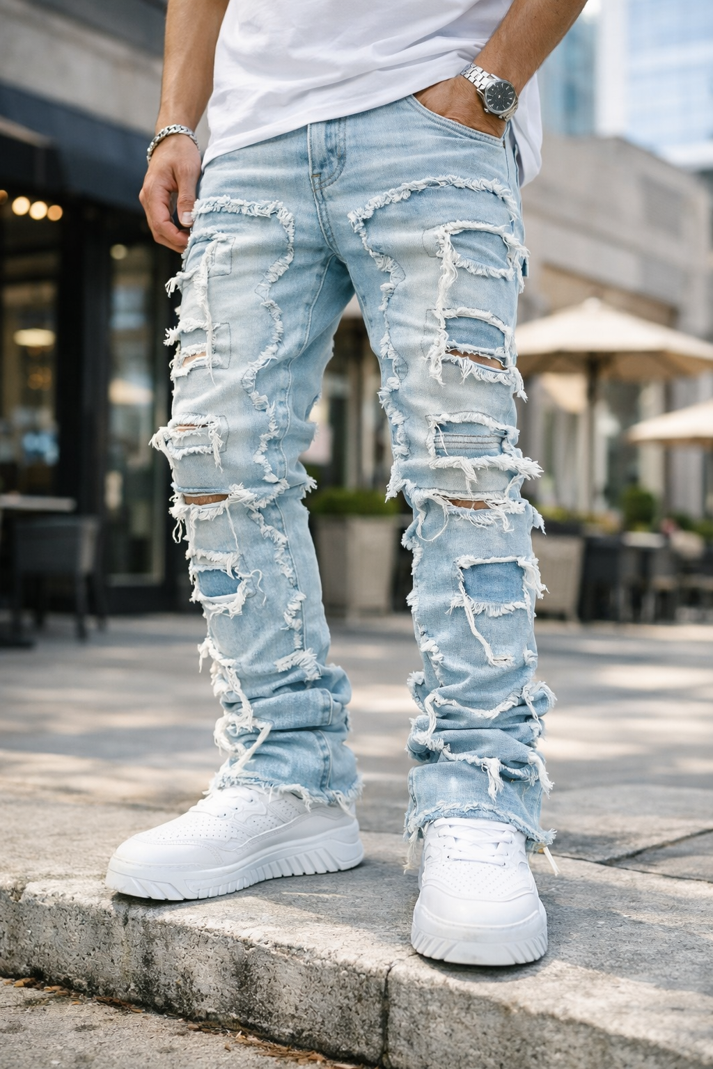 Men’s Stacked Ripped Patch Jeans What Else You Got?