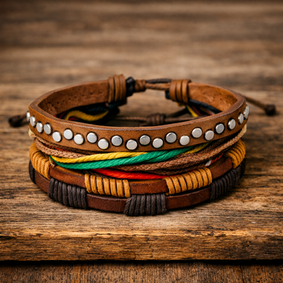 Vintage Punk Multilayer Leather Bead Bracelet – Handwoven Unisex Wrap for Men & Women