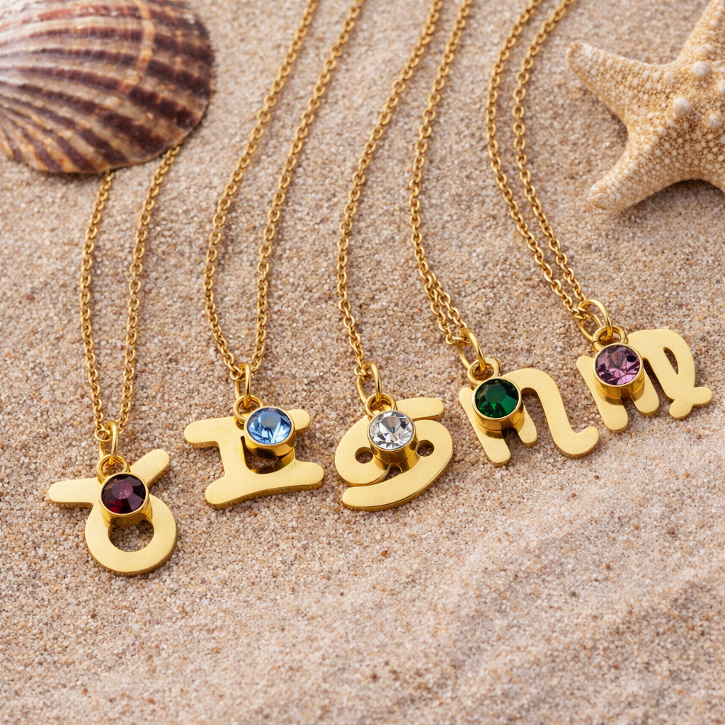 Golden Zodiac Constellation Necklace with Lucky Birthstone What Else You Got?