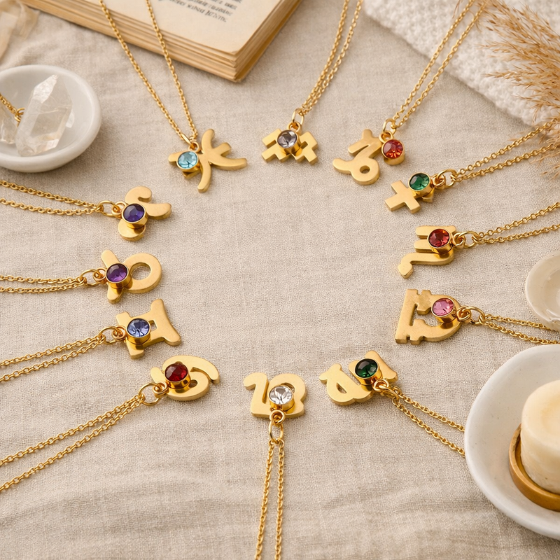 Personalized Zodiac Constellation Necklace with Birthstone - Gold & Faith Inspired Jewelry
