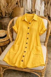 Women's Short Sleeve Button-Down Shirt Dress – Casual Mid-Length Summer Dress (S-XXL)