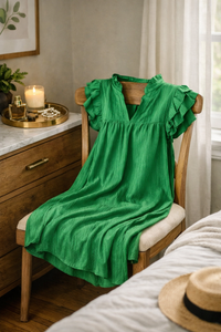 Women's V-Neck Summer Dress with Ruffle Sleeves – Flowy Casual Dress (S-XXL)
