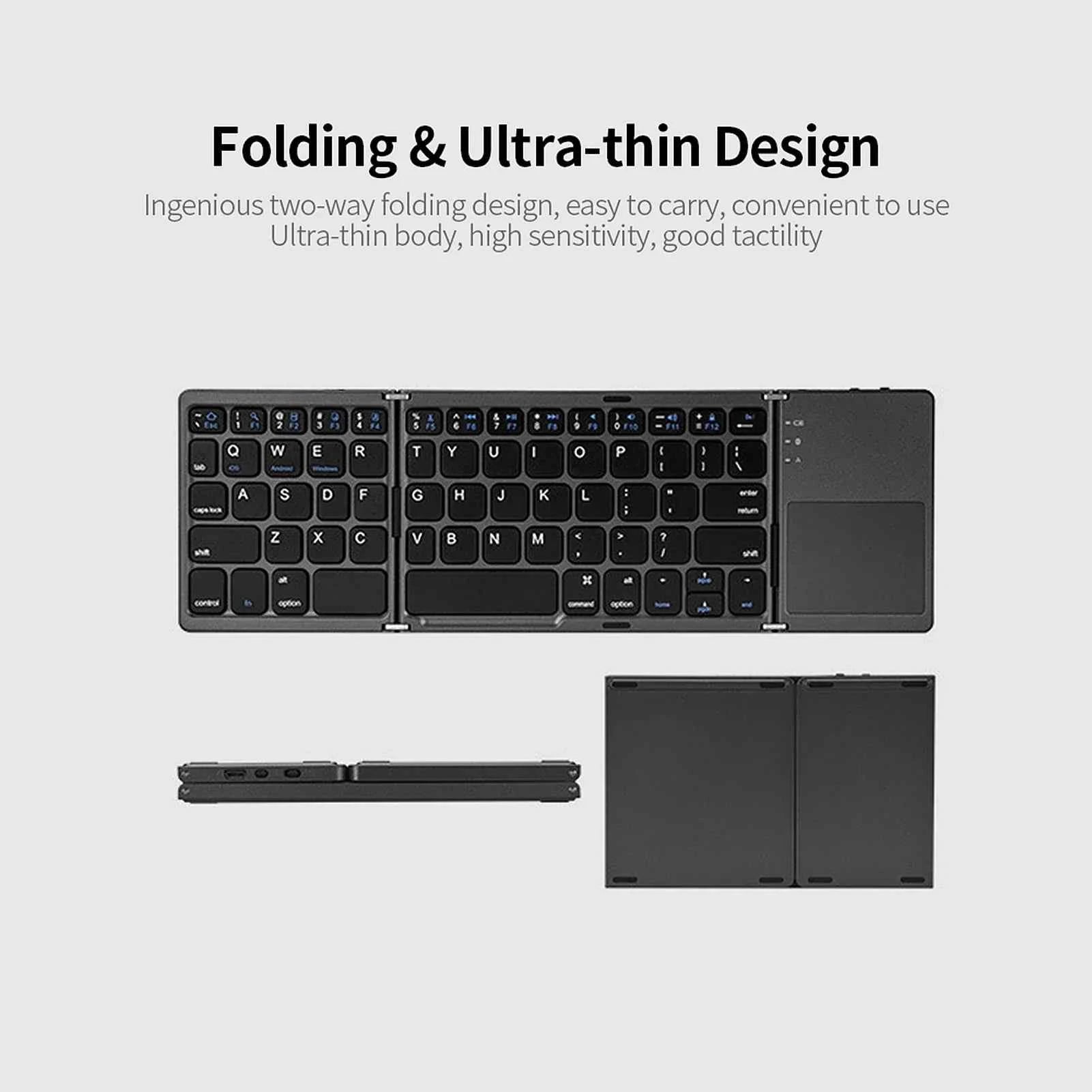 Pocket-Sized Folding Bluetooth Keyboard – Ideal for Tablets, Phones & Laptops
