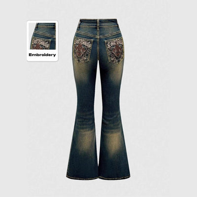 Women's Retro Embroidered Flared Jeans