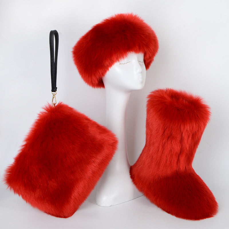 Fur Boots Velvet Padded Plus Size Imitation Fox Fur Fur Women's Snow Boots Three-piece Set What Else You Got?