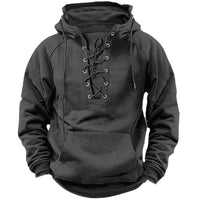 Men's Lace-Up Hoodie Sweatshirt – Urban Streetwear Pullover with Long Sleeves