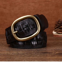 Handcrafted Men's Leather Belt - Premium First-Layer Cowhide with Personalized Brass Buckle - Distressed & Vegetable Tanned - Perfect for Every Occasion