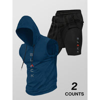 Running Fitness Printed Hooded Sleeveless Tank Top And Shorts Set