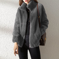 Cozy Women's Double-Faced Fleece Cardigan - High Neck & Versatile Fit
