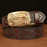 Men's Personalized Eagle Carved Leather Belt with Automatic Buckle - Strong & Stylish
