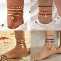 Bohemian Woven Rope Foot Chain Anklet Set - Stylish Geometric Alloy Beads Ankle Jewelry for Men & Women