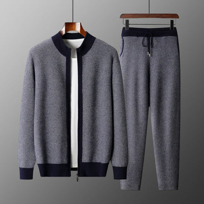 Men’s Premium Wool Winter Set – Extra-Thick Zip Cardigan & Pants Combo for Cold Weather