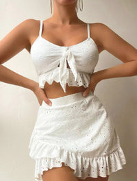 Graceful & Modest 3-Piece Swim Set with Ruffle Design - Summer Beachwear for Women