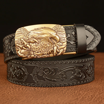 Men's Personalized Eagle Carved Leather Belt with Automatic Buckle - Strong & Stylish