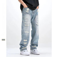 Men's Distressed Jeans – Washed & Frayed Straight-Leg Denim