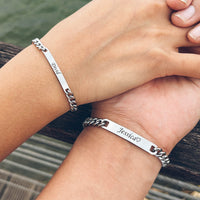 Elegant Engraved Titanium Steel Lovers' Day 18K Gold Plated Couple Bracelet - Perfect Gift for Him & Her