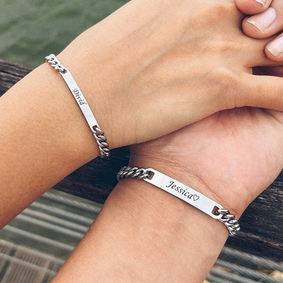 Elegant Engraved Titanium Steel Lovers' Day 18K Gold Plated Couple Bracelet - Perfect Gift for Him & Her