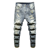 Men's Ripped Jeans – Korean Style Retro Blue Denim