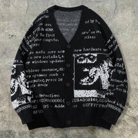 Mens Loose-fitting American-style All-over Letter-print Sweater Cardigan