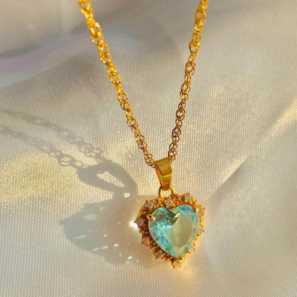 Colorful Rhinestones Heart-shped Necklace Love Gold Clavicle Chain Ins Personalized Jewelry For Women Valentine's Day What Else You Got?