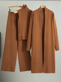 Women’s 3-Piece Knitted Set – Sleeveless Vest, Cardigan & Wide-Leg Pants
