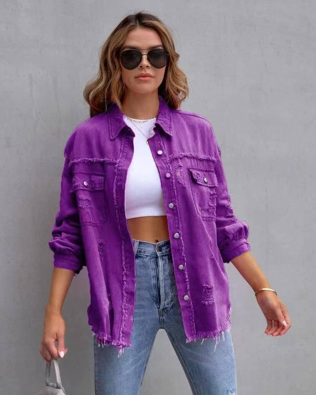 Fashion Ripped Shirt Jacket Female Autumn And Spring Casual Tops Womens Clothing What Else You Got?