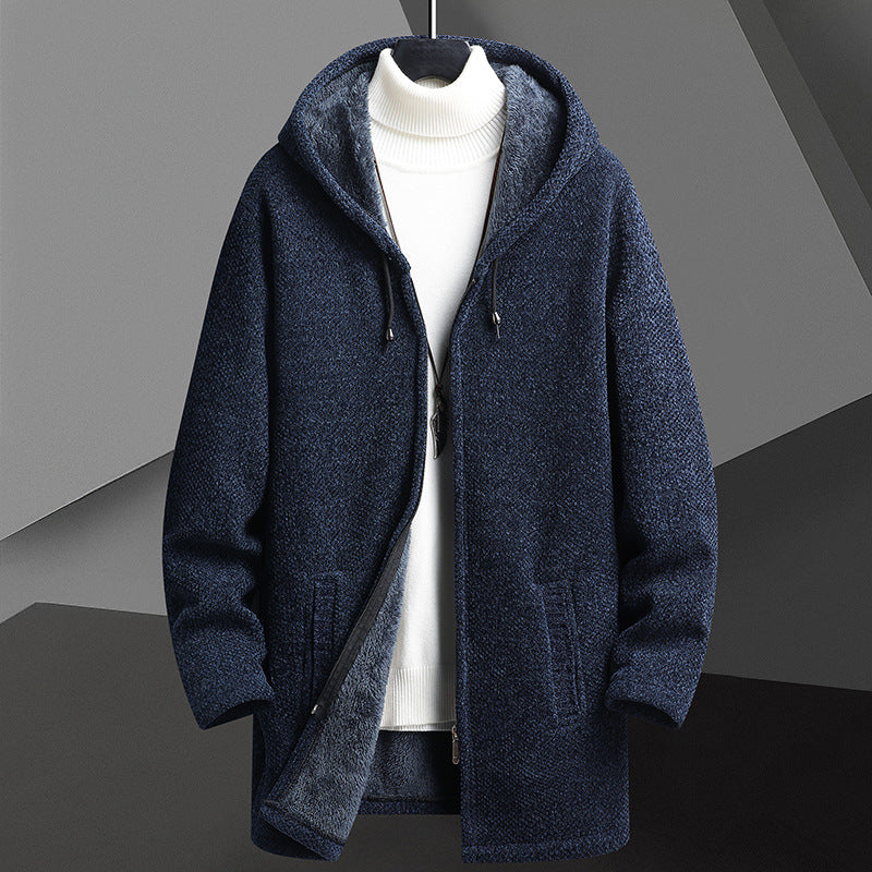 Fall/Winter Men’s Fleece‑Lined Mid‑Length Hooded Zip Cardigan What Else You Got?