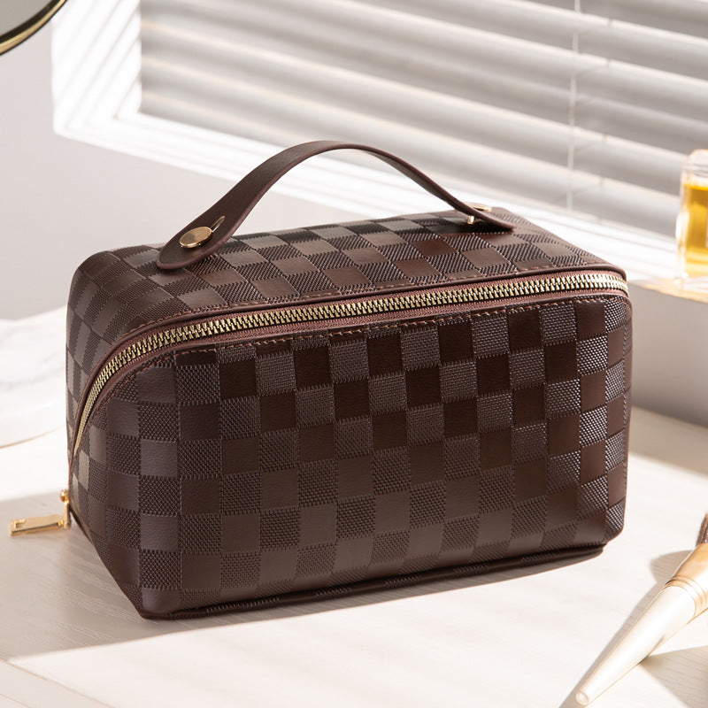 Plaid Pillow Cosmetic Bag – Large‑Capacity PU Travel Makeup & Toiletry Organizer What Else You Got?