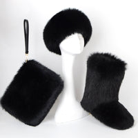 Luxurious Plus Size Fur Snow Boots Set with Hat & Bag - Warm & Stylish Winter Gift for Her
