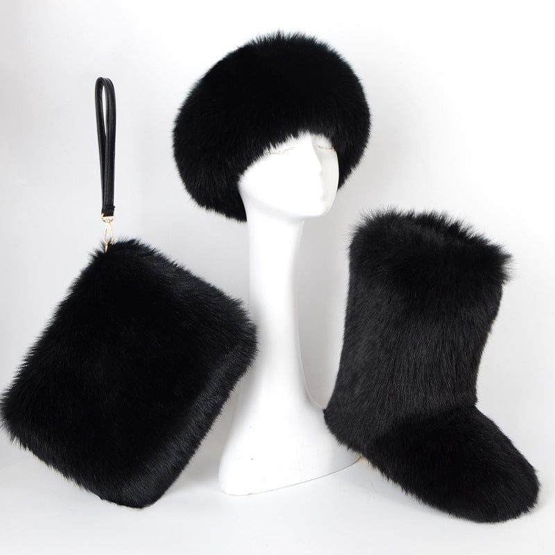 Fur Boots Velvet Padded Plus Size Imitation Fox Fur Fur Women's Snow Boots Three-piece Set What Else You Got?