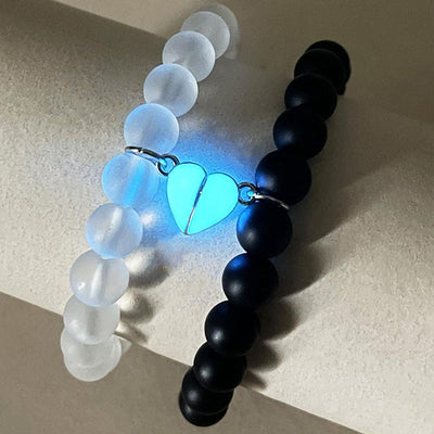 Handmade Crown Beaded Couple Bracelets – Glow-in-the-Dark Matching Set