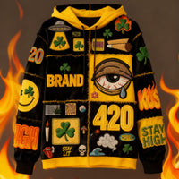 Psychedelic 420 Smoke Graphic Hoodie – Clover & All-Seeing Eye Streetwear
