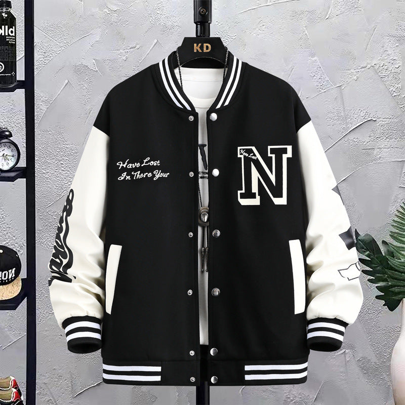 Men’s Letter‑Print Color Block Jacket – Loose INS‑Style Baseball Coat (Spring & Autumn) What Else You Got?