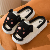 Adorable Piggy Cartoon Slippers – Cozy Open Toe Linen House Shoes for Couples