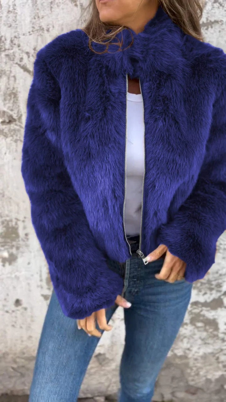Women’s Plush Stand‑Collar Faux Fur Jacket – Warm Winter Zip‑Up Streetwear Coat What Else You Got?