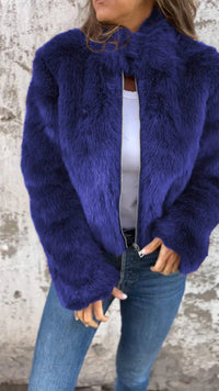 Cozy Faux Fur Jacket – Warm Winter Zip-Up Coat for Women | Plush Stand Collar Streetwear