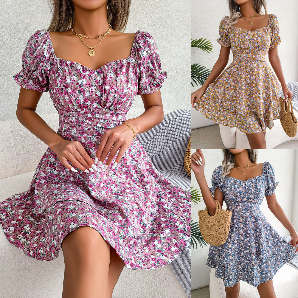 Graceful Bloom Floral Summer Dress - Elegant A-Line Floral Print Dress for Women
