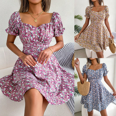 Graceful Bloom Floral Summer Dress - Elegant A-Line Floral Print Dress for Women