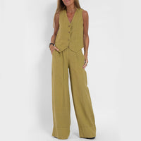 Elegant Women's Cotton-Linen Summer Vest & Trousers Set – Lightweight, Breathable & Stylish
