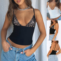 Elegant Women's Lace Camisole with Back Zipper - Summer Sleeveless V-neck Top (White/Black)