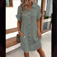 Women's Short Sleeve Button-Down Shirt Dress – Casual Mid-Length Summer Dress (S-XXL)