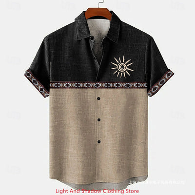 Elegant Short-Sleeve Patchwork Shirt with Printed Buttons - Loose Fit for Teens