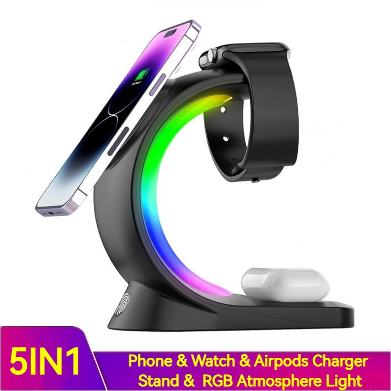 4 In 1 Magnetic Wireless Charger Fast Charging For Smart Phone Atmosphere Light Charging Station For Airpods Pro I-phone Watch What Else You Got?