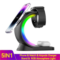 4-in-1 Magnetic Wireless Charger Hub – Fast Charge iPhone, Apple Watch & AirPods – Ambient Light Nightstand Stand