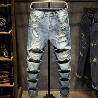 Men's Ripped Jeans – Korean Style Retro Blue Denim