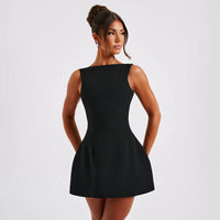 Elegant & Modest Backless Summer Dress - High Waist Sleeveless Short Dresses (Multiple Colors)
