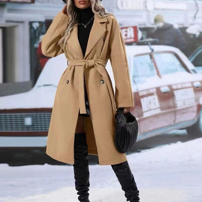 Lapel Double-breasted Trench Coat With Belt Winter Fashion Solid Color Long Jacket Outwear Women Clothing What Else You Got?
