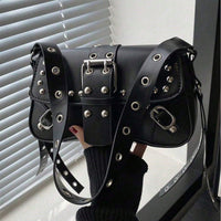 Retro Faux Leather Underarm Bag – Studded Shoulder Bag with Buckles for Women