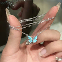 Glow-in-the-Dark Blue Butterfly Jewelry Set – Necklace & Earrings