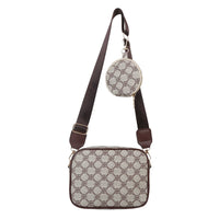 Vintage Plaid Crossbody Set - Trendy PU Leather Bag & Mini Pouch Combo